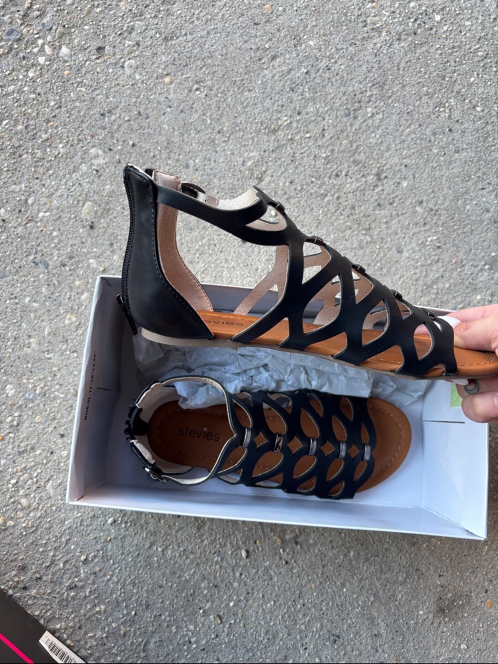 Stevies Black Laser-Cut Gladiator Sandals